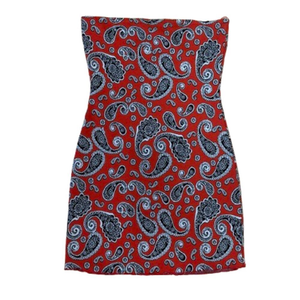 URBAN OUTFITTERS Reddish Orange Paisley Strapless Bodycon Tube Dress Size Small